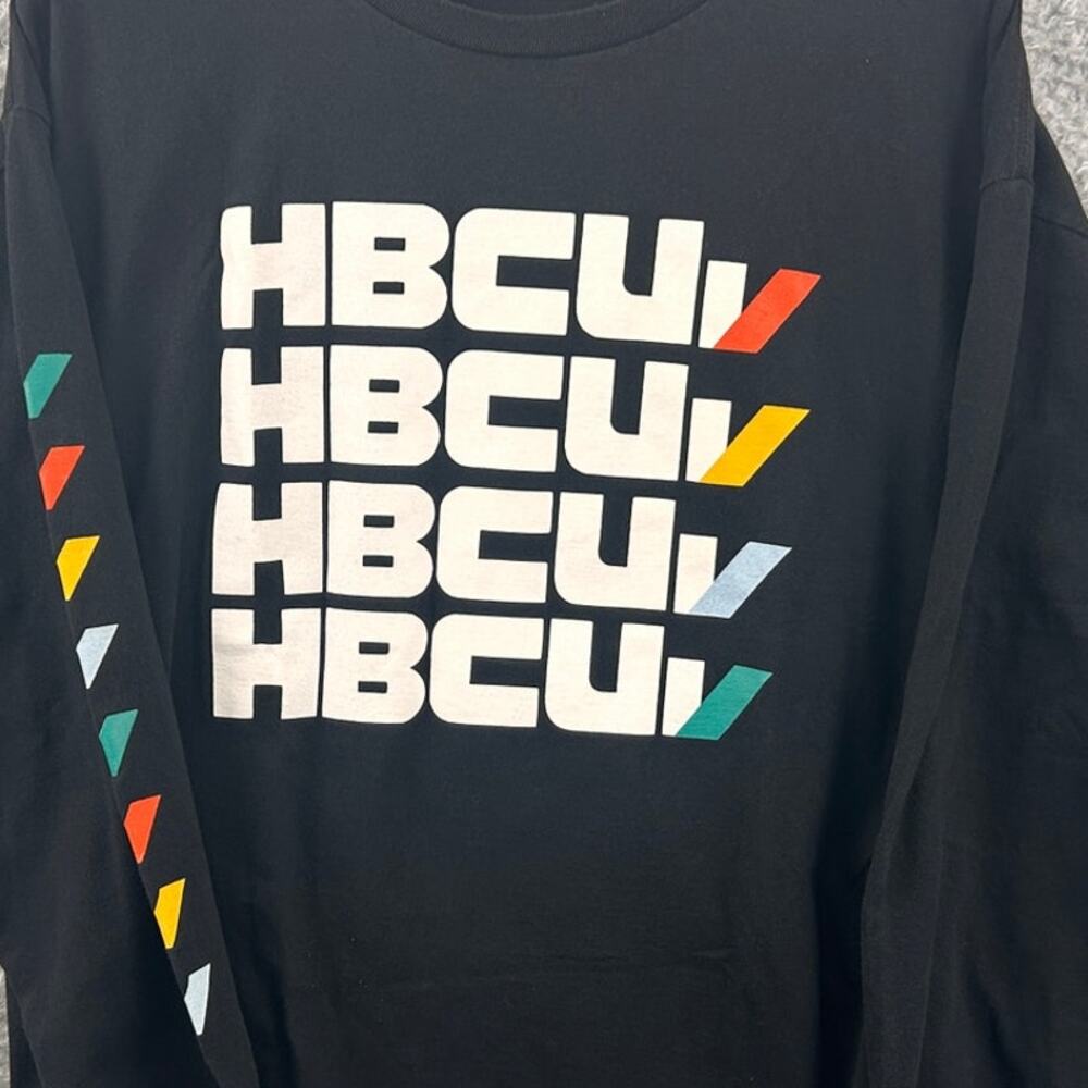 HBCU Long Sleeve Graphic Shirt Black Multicolor Triangles Unisex XL - Picture 2 of 8